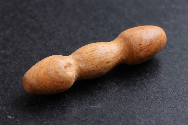 ウォルナット製のアーティザンディルドが暗い背景に置かれ、天然木の木目と滑らかな曲線が光に浮かぶ、ミニマルで美的な静物、自然素材の温もり, no humans, masterpiece, very aesthetic, score_9, score_8_up