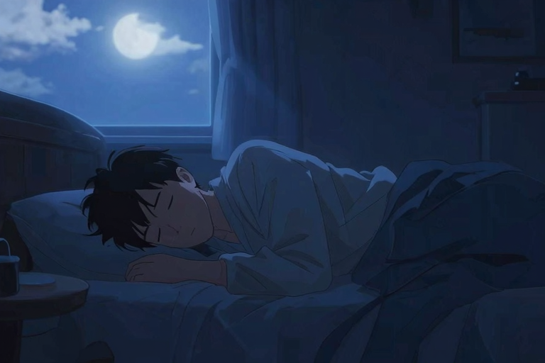 暗い部屋でリラックスして横になる男性シルエット、柔らかい光、前立腺マッサージの瞑想的な雰囲気、アニメスタイル, masterpiece, very aesthetic, score_9, score_8_up