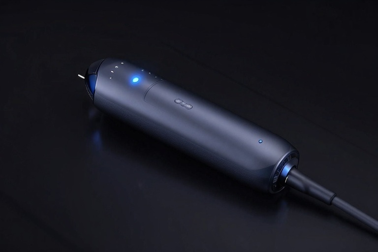 sleek premium electric wellness device, soft blue LED glow, dark matte background, product display, modern minimalist design, no text, no people, abstract wellness concept, masterpiece, very aesthetic, score_9, score_8_up