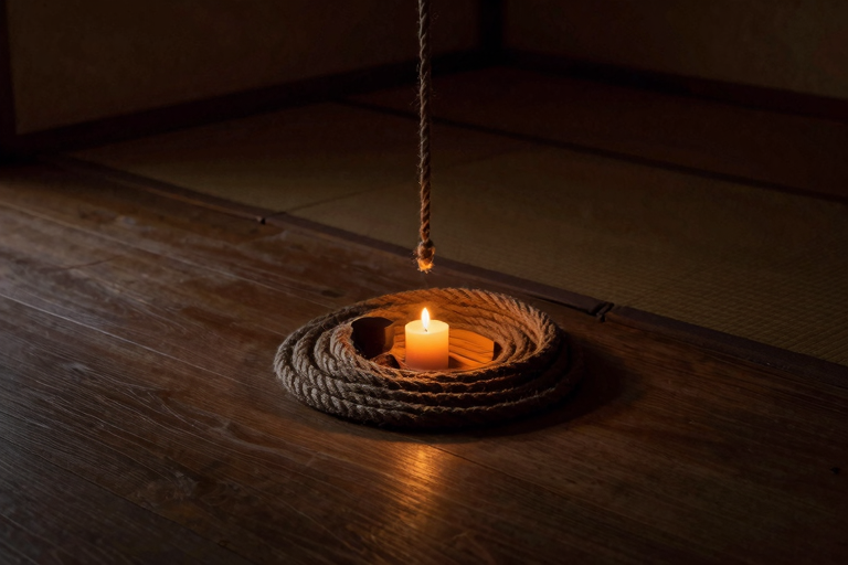 縄師と被縛者——二人の間に生まれる静かな対話、暗い空間、蠟燭の灯り
