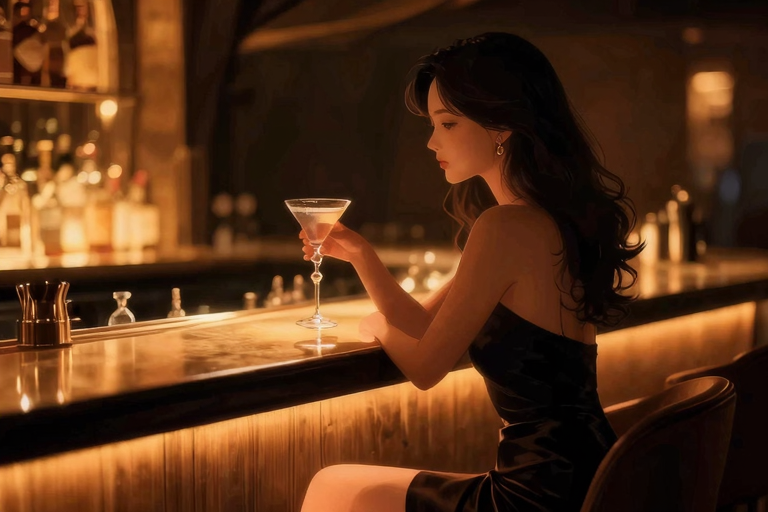 夜のバーカウンター、カクテルグラスと間接照明——六本木・五反田エリアのイメージ