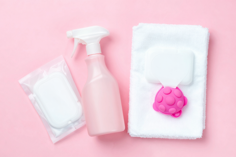 専用クリーナーとウェットティッシュ、シリコン製バイブのイメージ