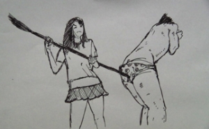 箒でアナルツンツン